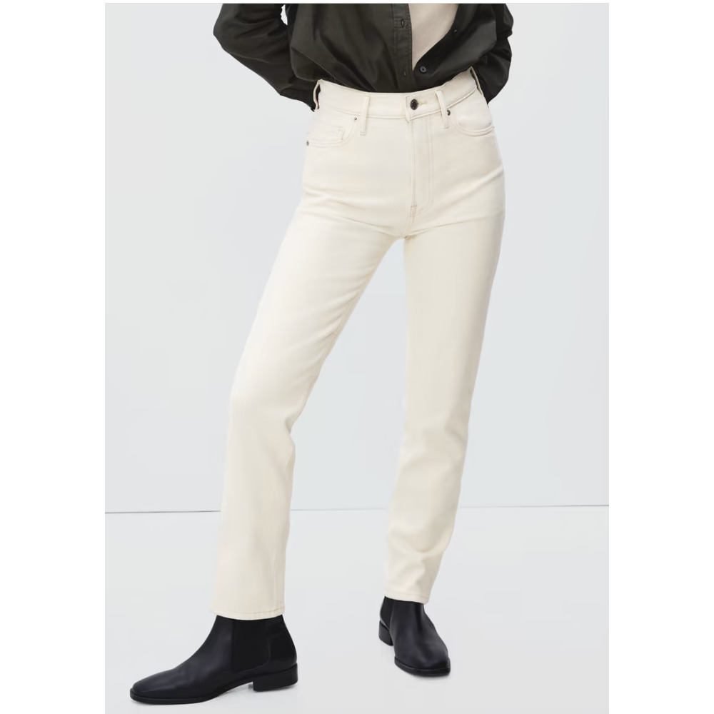 Everlane Original Cheeky Jean Edition 01 High Rise Straight Ankle Off White 28